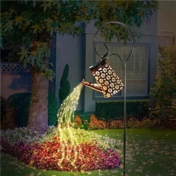 Outdoor Solar Watering Can w/ Lights Garden Decor Solar Powered Waterproof LED